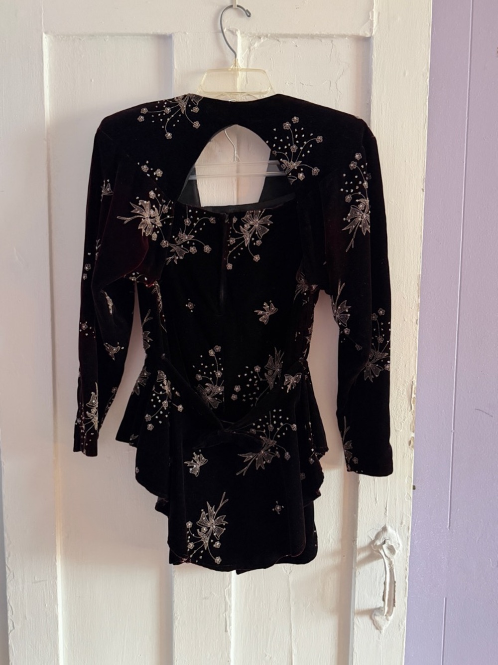 Backless Black Velvet Floral Embroidered  2 piece